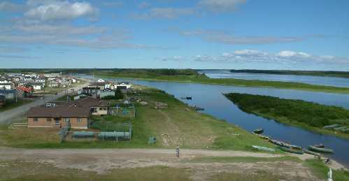 Pictured is Attawapiskat First Nation which is situated on the banks of the Attawapiskat River which drains into James Bay.  This picture was taken at high tide